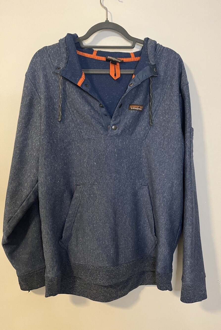 Patagonia Hemp Hoody Work Sweatshirt Mens Medium Blue Workwear Pullover Hoodie